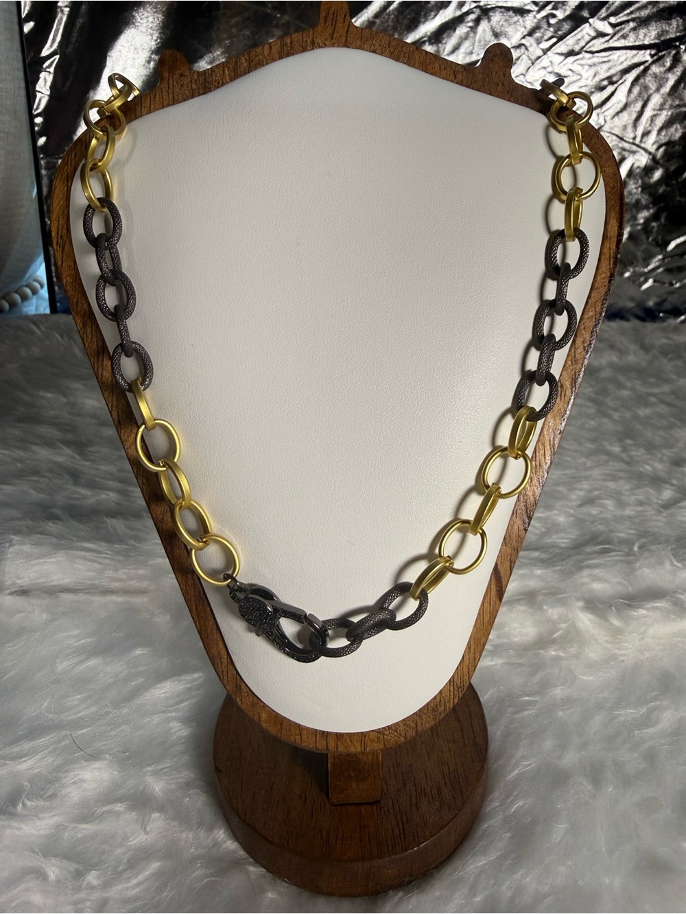 Freida Rothman Two-Tone Gold and Gunmetal Link Necklace